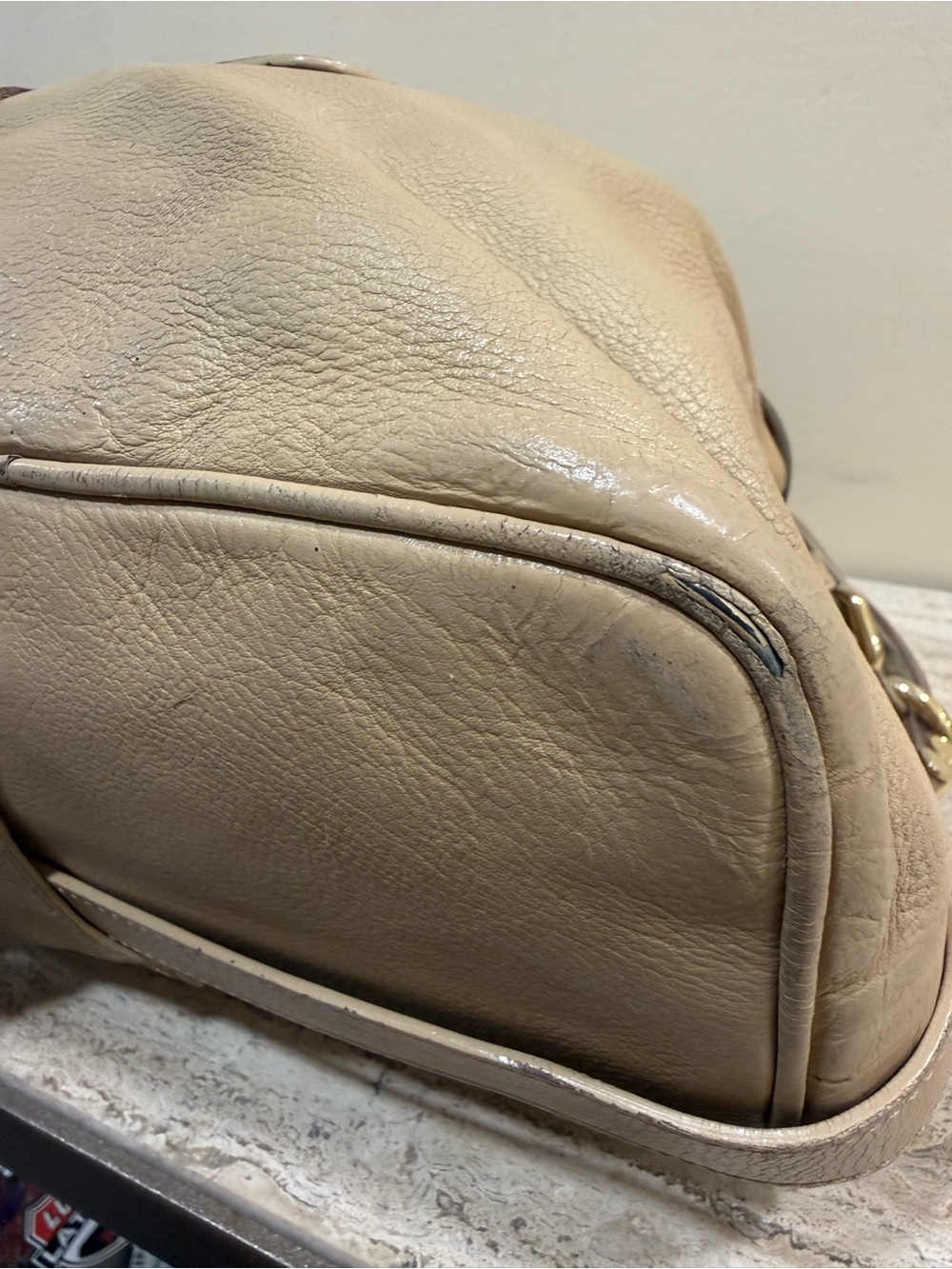 Jimmy Choo Beige Ramona Leather Shoulder Bag with Gold Hardware - Picture 13 of 16
